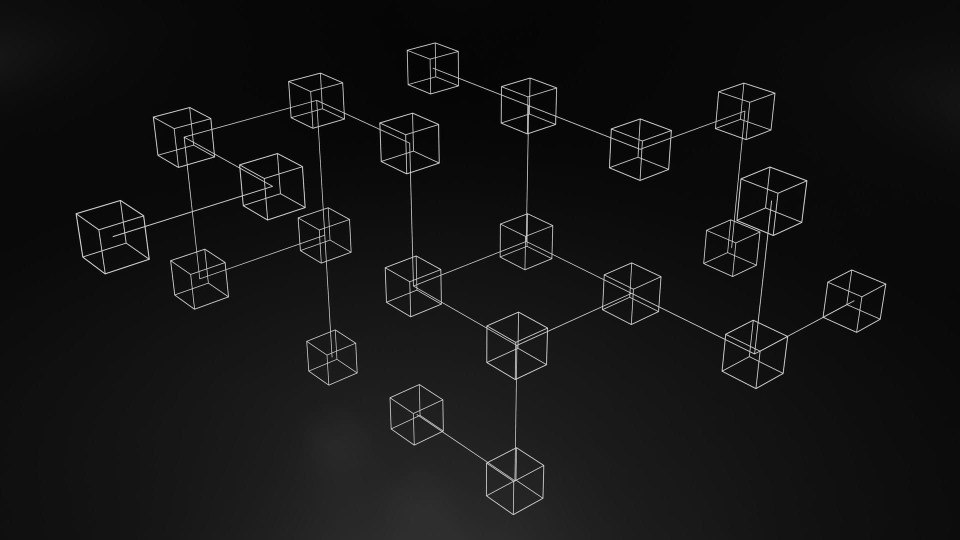 Black and white photograph of a network of cubes